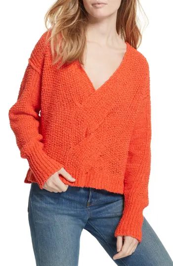 Women's Free People Coco V-Neck Sweater, Size X-Small - Orange | Nordstrom