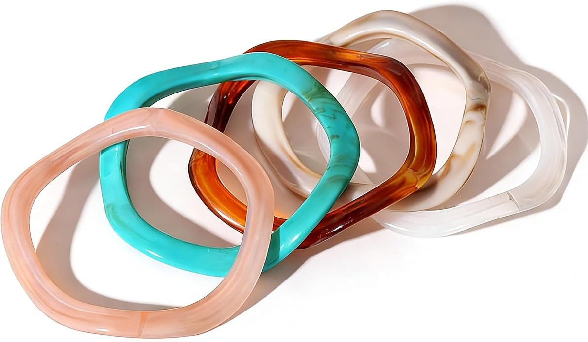 Chunky Acrylic Bangle Bracelets for Women Colorful Resin Acetate Bracelet Wide Geometric Irregula... | Amazon (US)