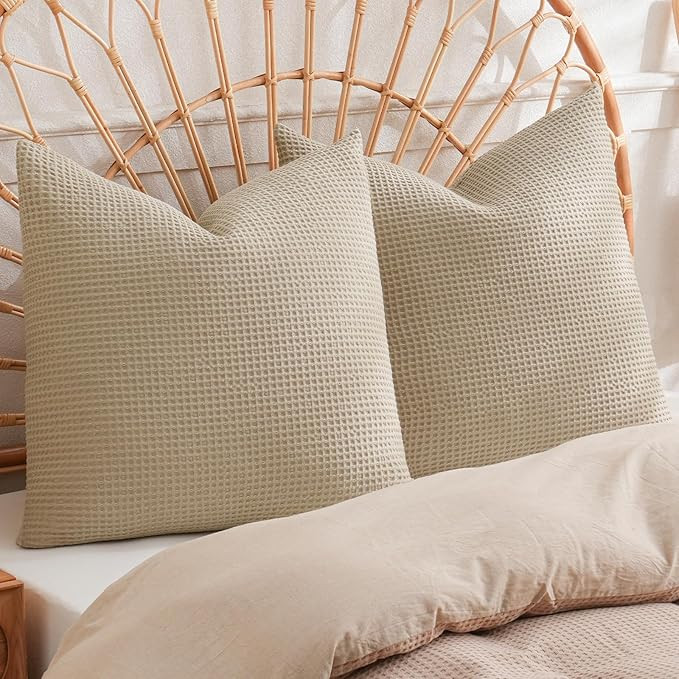 PHF 100% Cotton Waffle Weave Euro Shams 26" x 26", No Filling, 2 Pack Elegant Home Decorative Eur... | Amazon (US)
