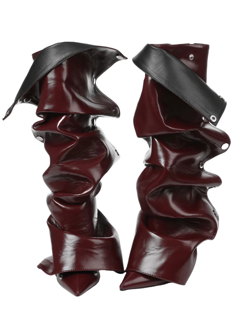 Fashion Luxury Women's Ruched Slouchy Knee High Boots Pointed Toe Stiletto Detachable Shoes Casua... | SHEIN