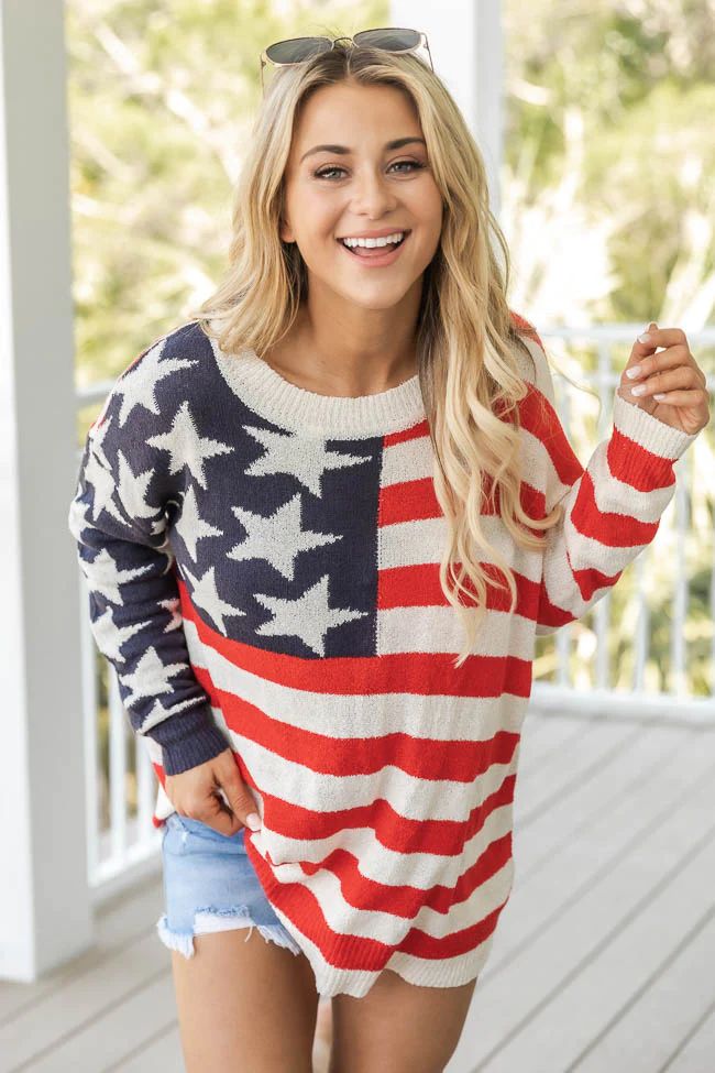 My Last Wish American Flag Ivory Sweater, Small - Pink Lily | Pink Lily
