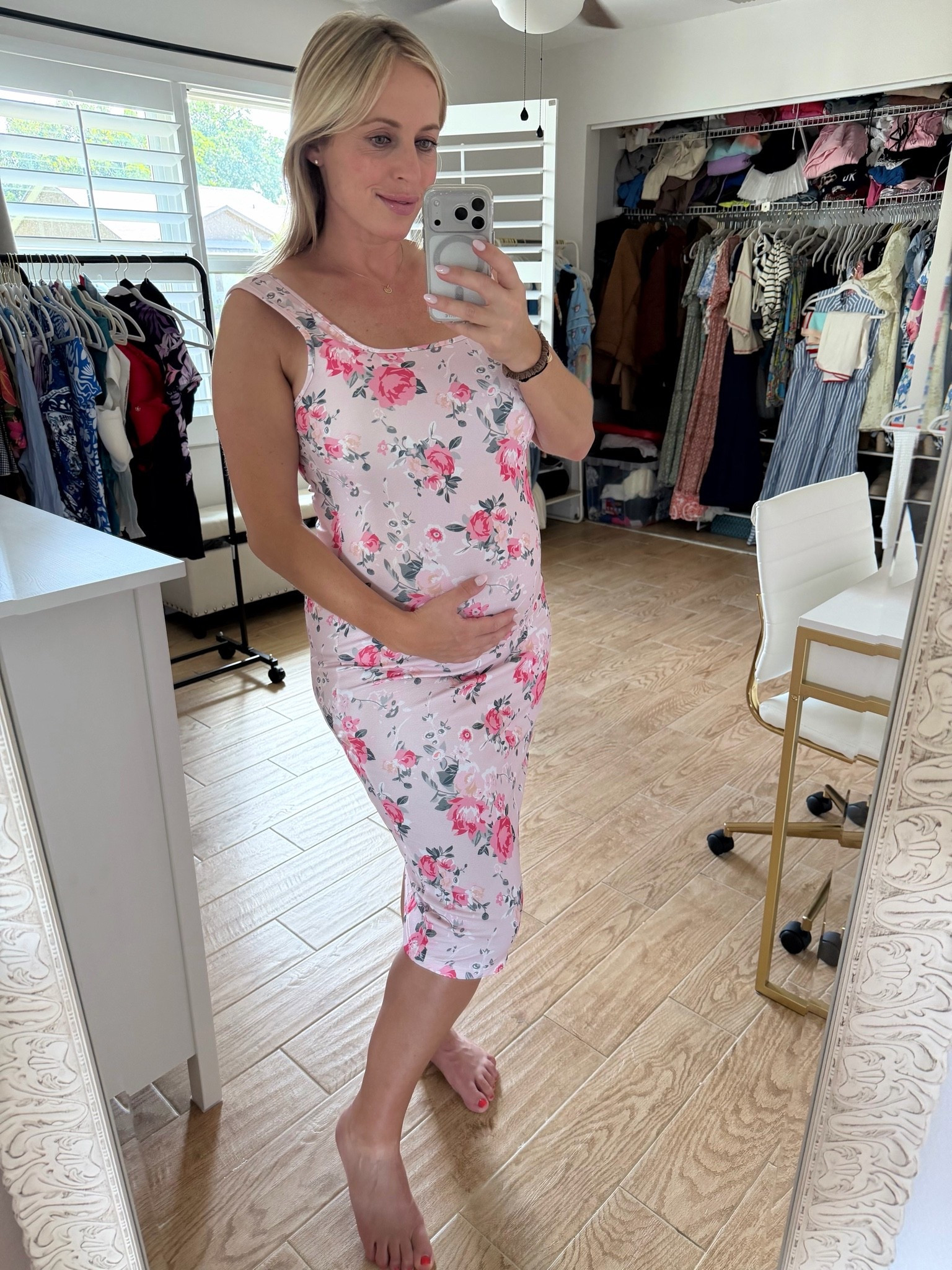 Summer dress. Floral dress. 24 weeks pregnant, wearing XL

#LTKBump #LTKSeasonal #LTKMidsize