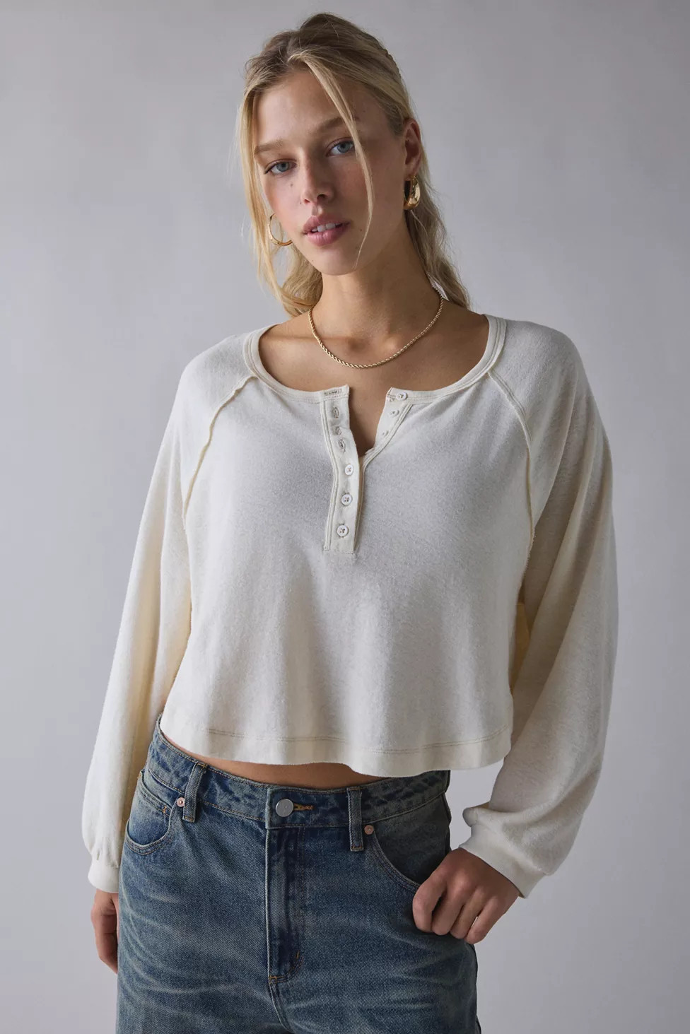 BDG Logan Oversized Long Sleeve Henley Top | Urban Outfitters (US and RoW)
