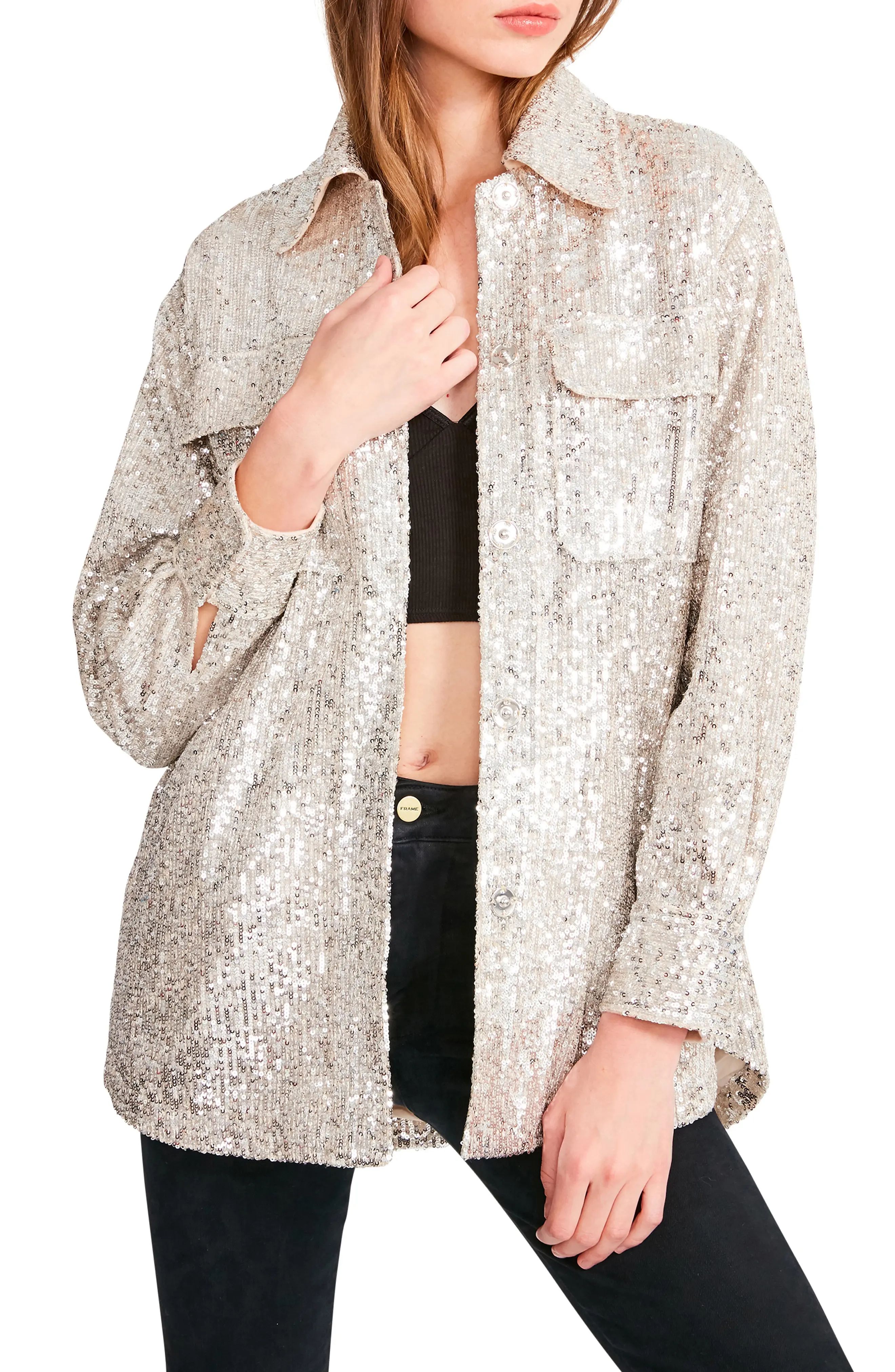 BB Dakota by Steve Madden Glitter Sweet Jacket, Size X-Large in Silver at Nordstrom | Nordstrom