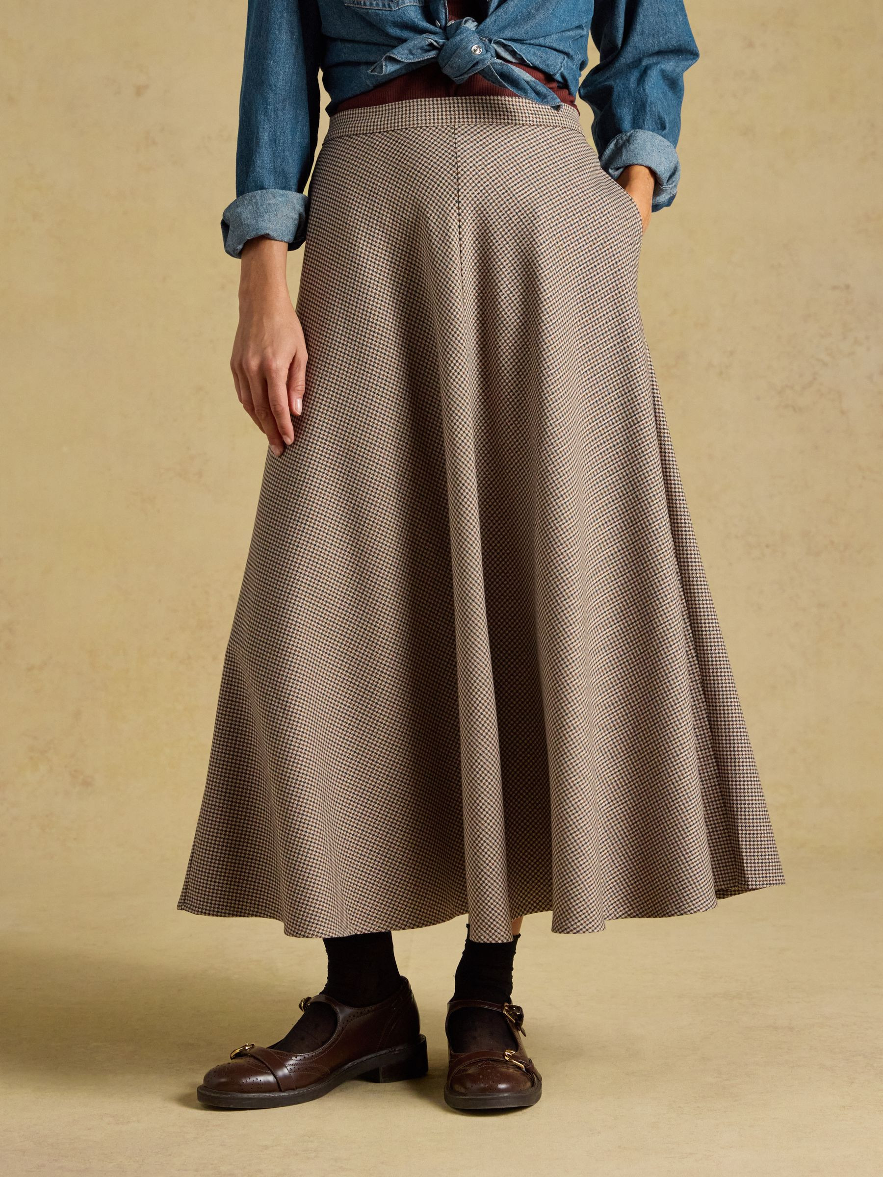 Emmy Brown Houndstooth Panel Midi Skirt | Joules | Joules