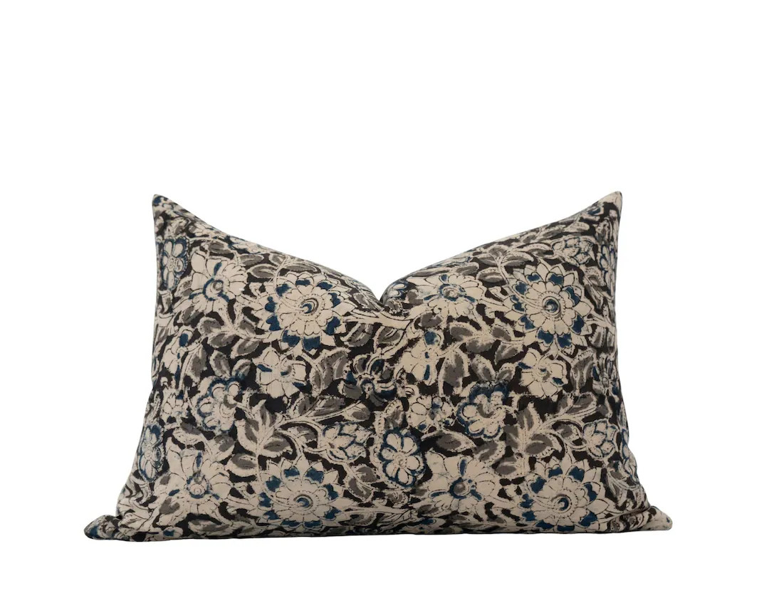 DUKE Grey Floral Pillow Cover Gray Block Print Pillow Black Floral Pillow Moody Grey Pillow Cover... | Etsy (US)