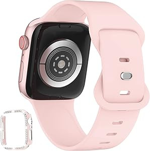 XYF Compatible for Pink Apple Watch Bands 44mm 45mm 46mm 42mm 45mm 40mm 38mm Women with Bumper Ca... | Amazon (US)