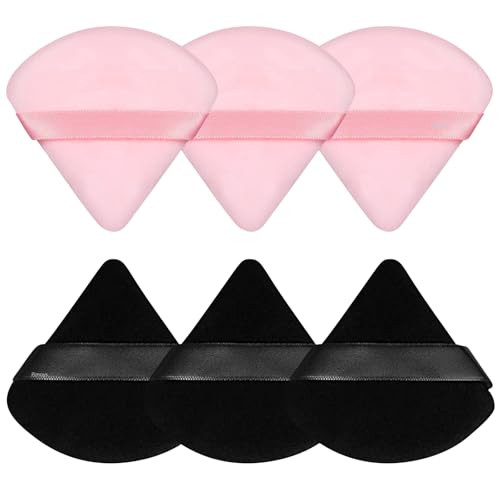 Pimoys 6 Pieces Powder Puff, Face Makeup Sponge Soft Velour Triangle Powder Puffs Beauty Sponge for Loose Powder (Black, Pink) | Amazon (US)