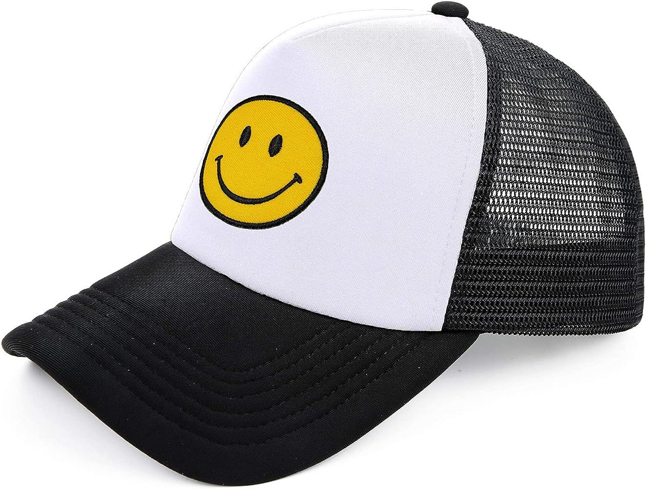 lycycse Smiley Face Trucker Hat Retro Mesh Baseball Cap with Smile Patch Foam Neon High Crown Y2K Ha | Amazon (US)
