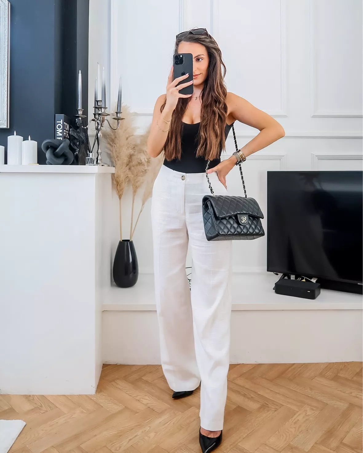 White Linen Blend Wide Leg Trousers