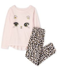 Girls Long Sleeve Cat Leopard Pajamas | The Children's Place | The Children's Place