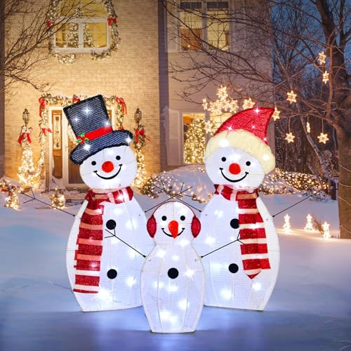 BRIGHTDECK Light Up Snowman Christmas Decorations Outdoor, 54 LEDs Set of 3 Lawn Ornament, Outdoor Lighted Holiday Displays for Christmas Yard Decorations (Snowman) | Amazon (US)
