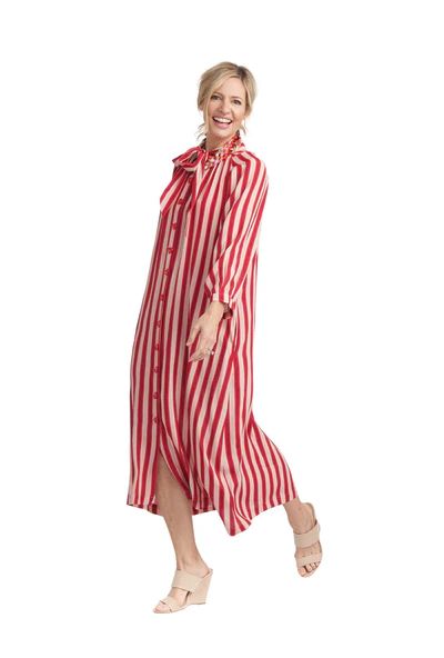 Bow Housecoat - Blush & Crimson Stripe | Shop BURU