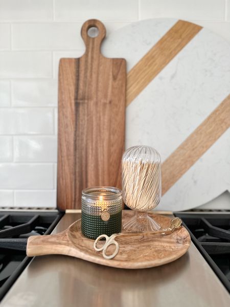 Round wood tray with match cloche, gold wick trimmer, the scent of tree Christmas candle - makes a perfect hostess or house warming gift!

#LTKhome #LTKSeasonal #LTKHoliday