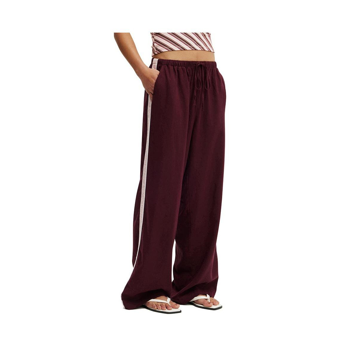 Cotton On Women's Haven Wide Leg Pant - Deep pomegranate/ side stripe | Macy's