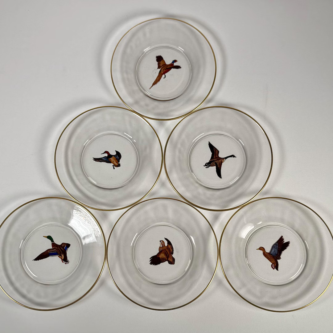 Vintage 1970s Flying Duck Glass Plates Set of 6 – Clear Glass With Gold Rim – Game Bird Dinne... | Etsy (US)