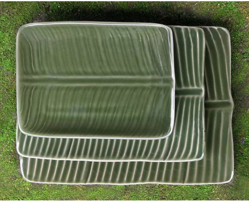 Tat Yan Soo 3 Piece Rectangular Ceramic Leaf Plate Set | Wayfair North America