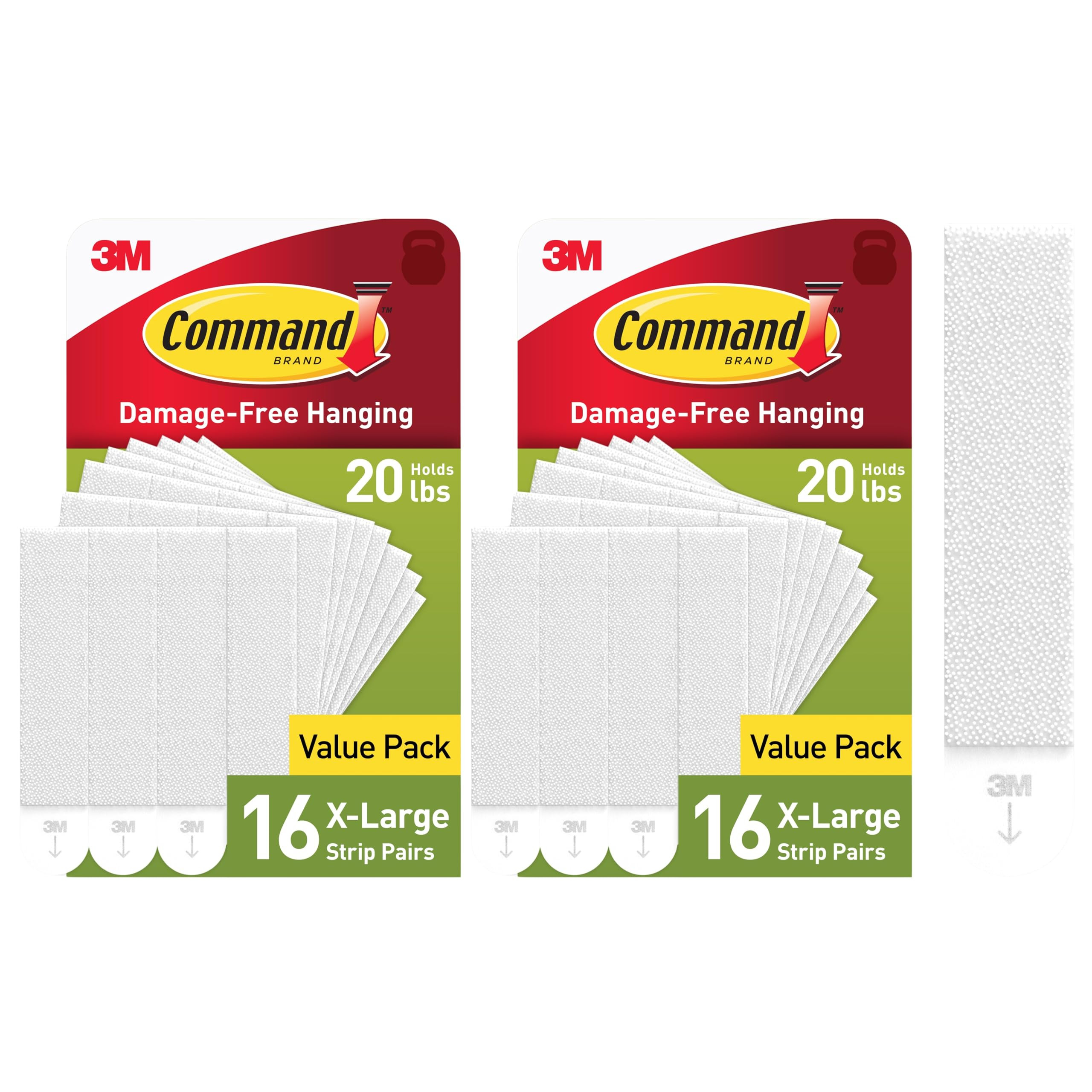 Command XL Heavyweight Picture Hanging Strips, 20 lb Capacity, 32 Pairs (64 Strips), White Adhesi... | Amazon (US)