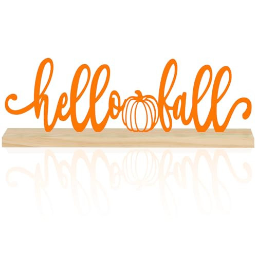 COCHIE Metal Hello Fall Sign, Orange Fall Decorations for Home, Office, Shelf, Mantel, Indoor, Autumn Decoration, Pumpkin Decor (Autumn B) | Amazon (US)