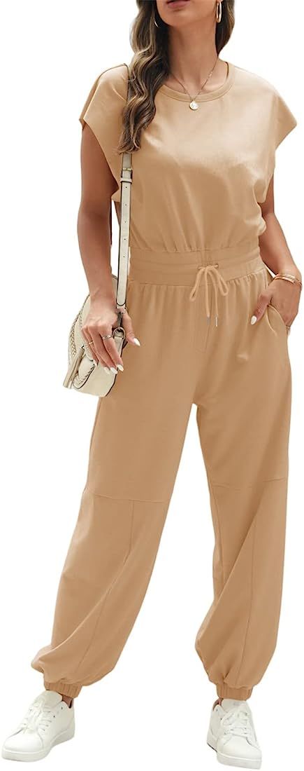Fisoew Womens Oversize Sleeveless Loose Casual Crew Neck Jumpsuits Backless Summer Long Pants Bag... | Amazon (US)