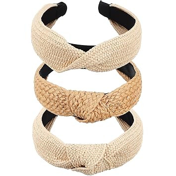 Juexica 3 Pieces Straw Knotted Boho Headbands - Rattan Twist Hairbands for Women, Summer Beach an... | Amazon (US)