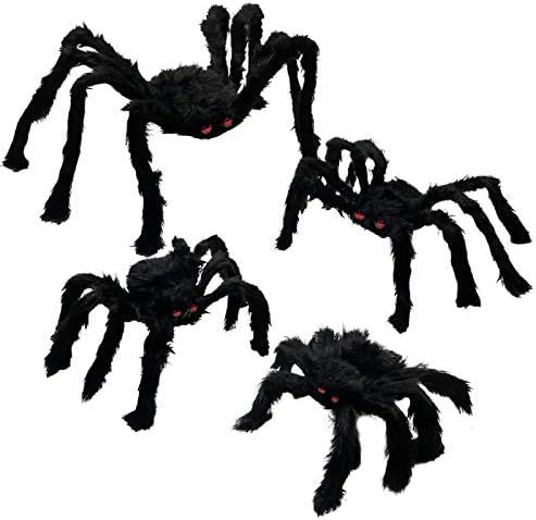 Anditoy 4 Pack Halloween Spiders Giant Fake Scary Hairy Spider for Halloween Decorations Outdoor ... | Amazon (US)