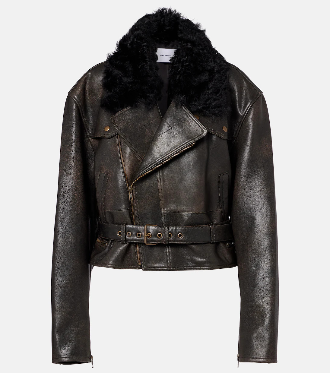 Shearling-trimmed cropped leather biker jacket | Mytheresa (UK)