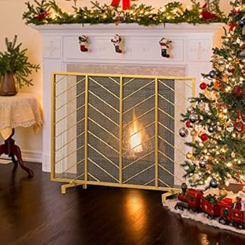Tangkula Fireplace Screen, Contemporary Chevron Freestanding Fireplace Screen w/ Sturdy Wrought I... | Amazon (US)