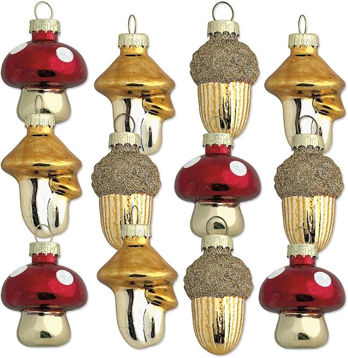 Lillian Vernon Acorns & Mushrooms Fall Glass Ornaments - Set of 12, Mini Tree Home Décor for Fal... | Amazon (US)