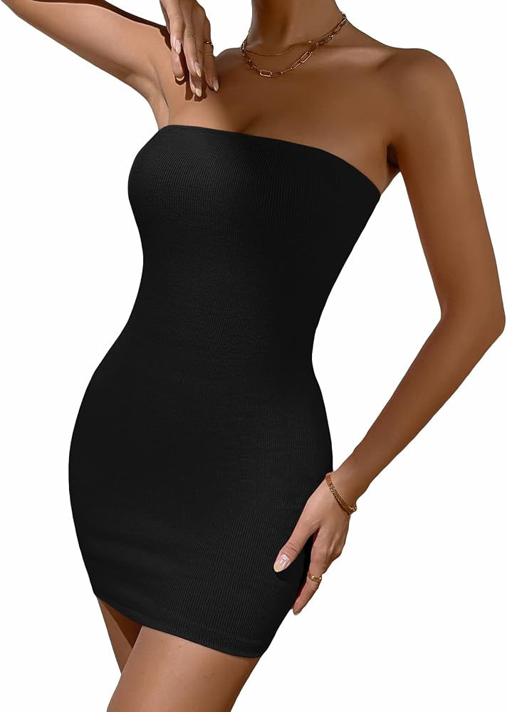 SOLY HUX Women's Strapless Sleeveless Cut Out Club Sexy Bodycon Tube Mini Dress | Amazon (US)