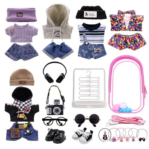 5-Pack Clothes Set Designed for Labubu Clothes with Accessories Set, Includes 6 Mini Accessories, Display Bag, Clothes Rack, Headphones, Camera, Sunglasses, Shoes Accessories for Labubu - Style A | Amazon (US)