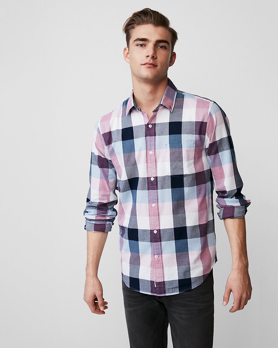 Soft Wash Slim Fit Plaid Pocket Shirt | Express