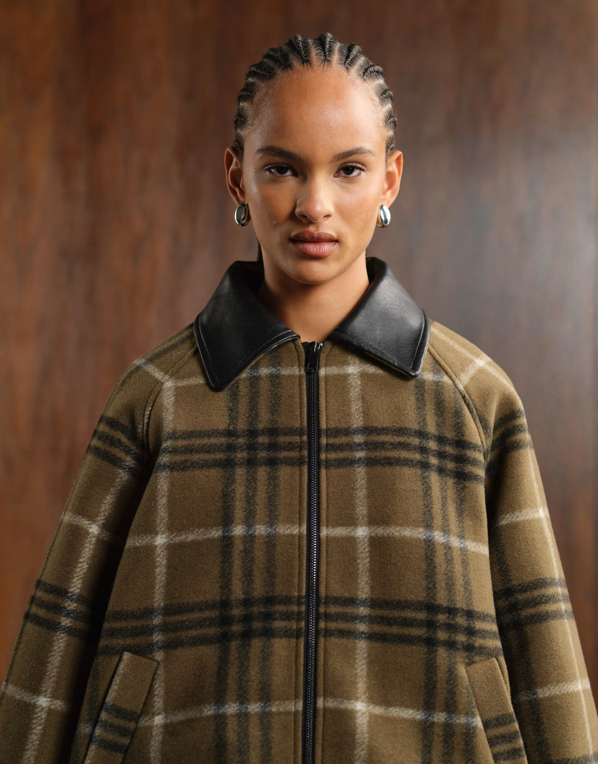 ASOS DESIGN formal bomber jacket with leather look collar in khaki check | ASOS | ASOS (Global)