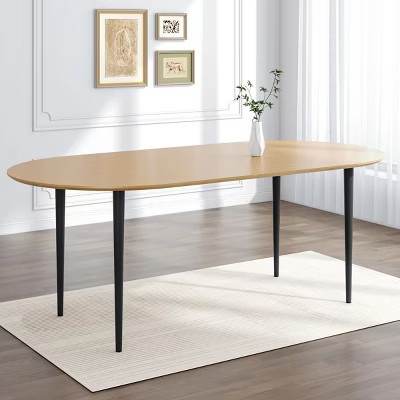 Spassway 67"L*33.5"W Oval Oak Wood Dining Table with 4 Legs Modern Kitchen Table with Metal Legs for Seats 6 Natural Wood | Target