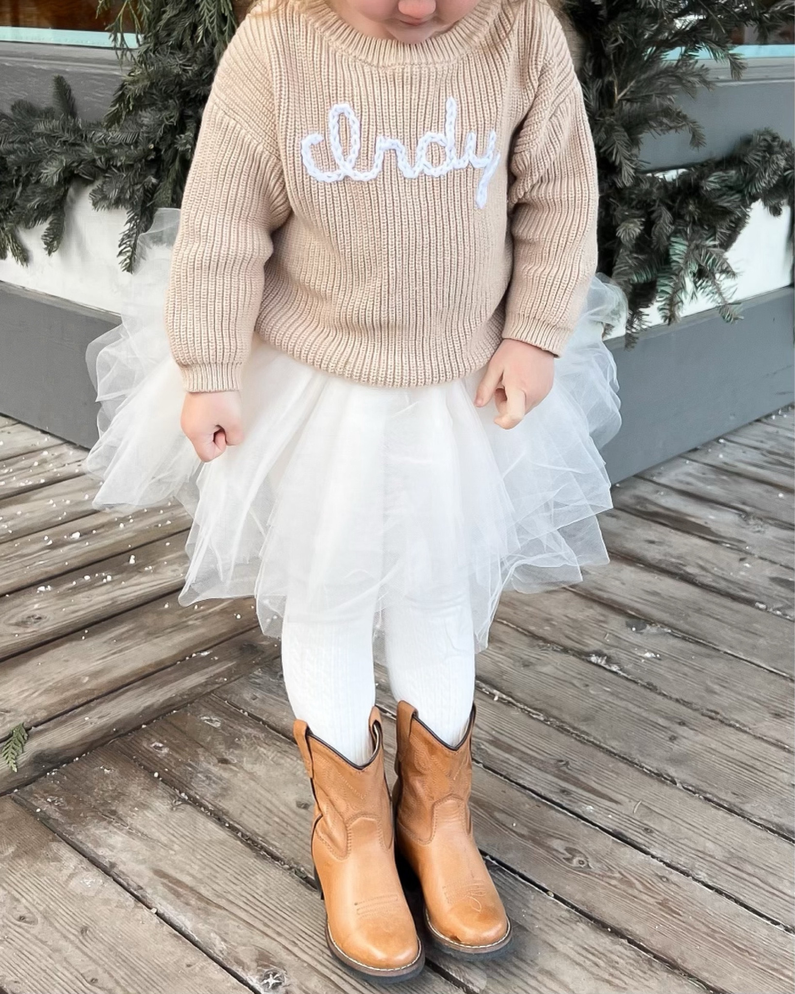 Personalized sweater, tutu, tulle dress, toddler girl outfit inspo, boots, tights, winter outfit

#LTKkids #LTKSeasonal #LTKHoliday