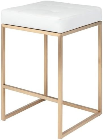 Chi Counter Stool (25.75") in Brushed Gold Stainless Steel Frame - White | Amazon (US)