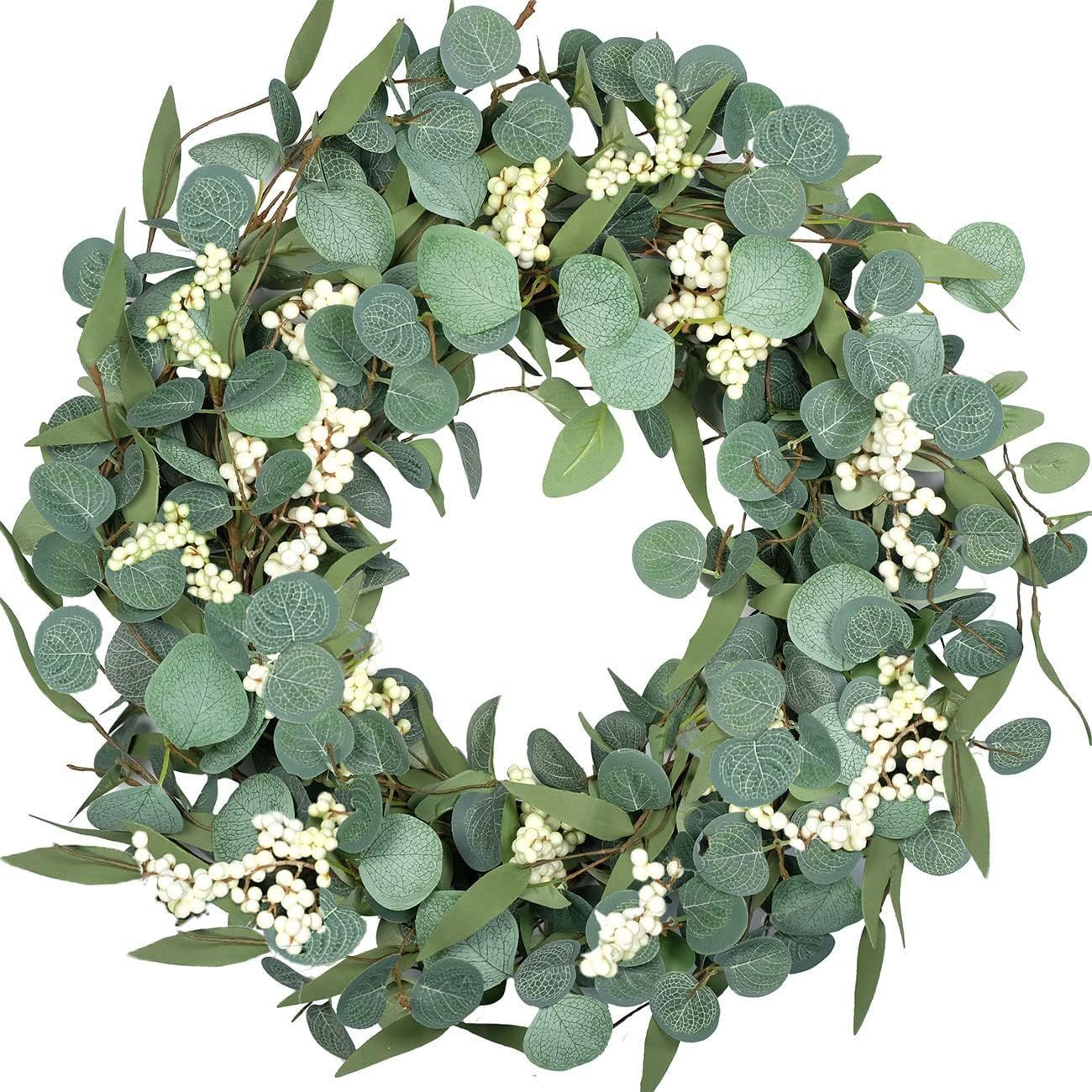 Bibelot 18Inch Artificial Eucalyptus Wreath White Berry with Green Leaf Eucalyptus Wreath Spring ... | Amazon (US)