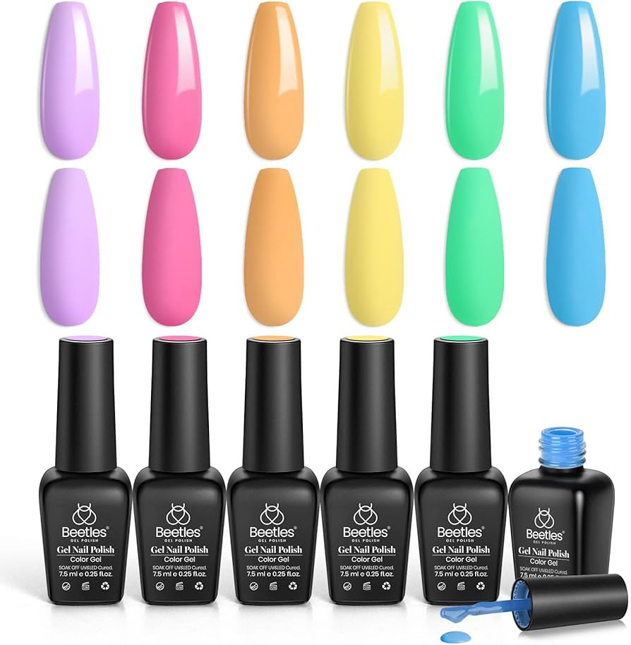 Beetles Gel Nail Polish Kit, Easter Nail Art 6 Colors Spring Summer Rainbow Bright Purple Pink Ye... | Amazon (US)