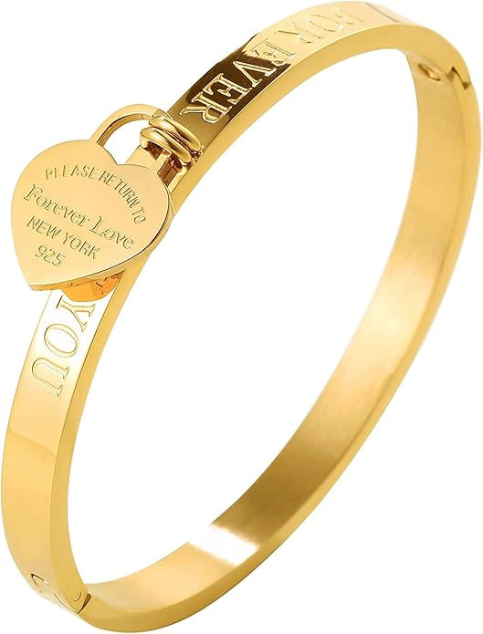 JINHUI Thanksgiving Day Gift Jewelry 18 K Rose Gold/Gold Bangle Bracelet Heart Pendant Forever Lo... | Amazon (US)