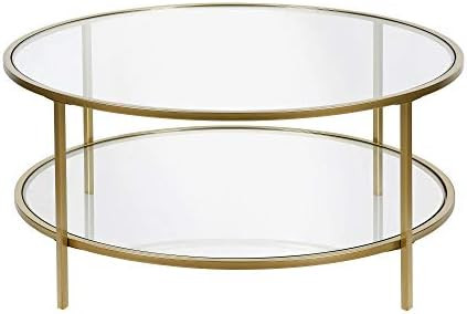 Henn&Hart 36" Wide Round Coffee Table with Glass Top in Brass, Round Coffee Table for living room... | Amazon (US)