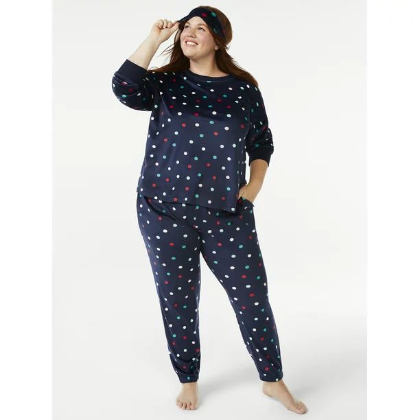 Joyspun Women's Velour Pajama Sleep Set with Eye Mask, 3-Piece, Sizes up to 3X | Walmart (US)