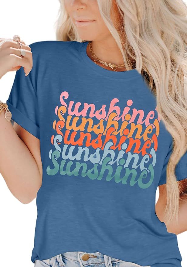 Women Sunshine Graphic Tshirts Funny Colorful Letter Print Tee Shirt Short Sleeve Summer Casual T... | Amazon (US)