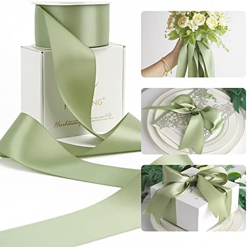 HUIHUANG Sage Green Satin Ribbon - 25 Yards/Roll for Flower Bouquets, Wedding Invitations, Gift W... | Amazon (US)