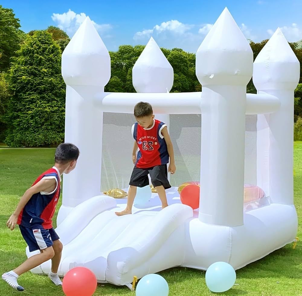 White Bounce House with Slide - 6x8.5x7.5FT, Mini Bounce House for 2 Kids Under 6Y, White Indoor ... | Amazon (US)