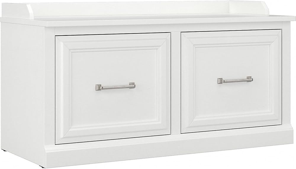 Bush Furniture Woodland 40W Shoe Storage Bench with Doors in White Ash | Footwear Organizer for H... | Amazon (US)