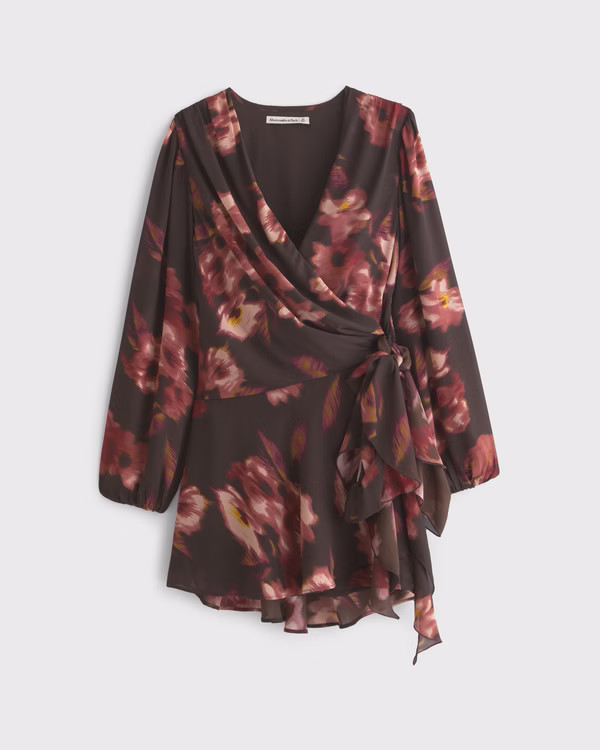 Long-Sleeve Draped Wrap Mini Dress | Abercrombie & Fitch (US)