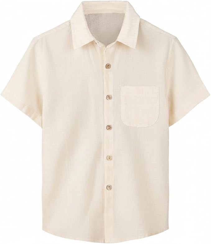 Boys Button Down Shirts Casual Short Sleeve Linen Cotton Shirt for Kids 5-14 Years | Amazon (US)