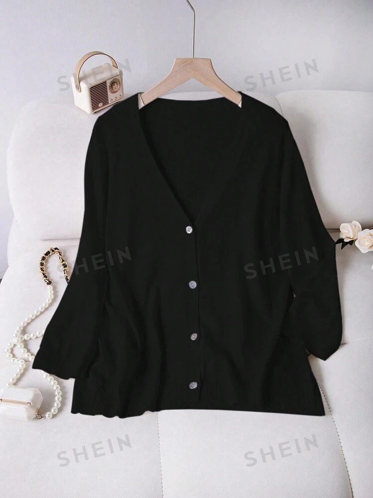 SHEIN LUNE Plus Size Women's Solid Color Long Sleeve Single-Breasted Casual Cardigan, Spring/Summ... | SHEIN