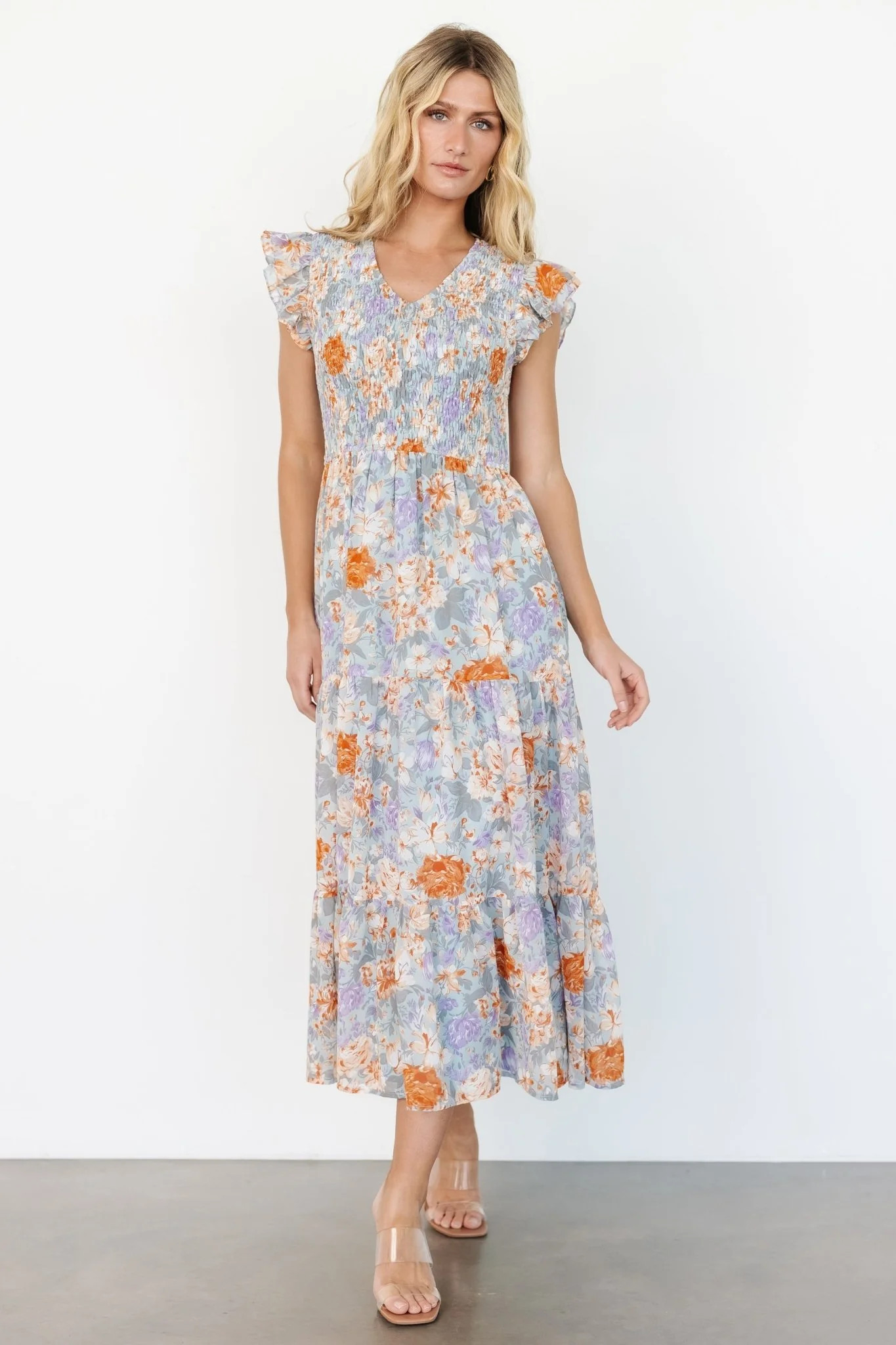 Arla Smocked Maxi Dress | Light Blue Floral | Baltic Born