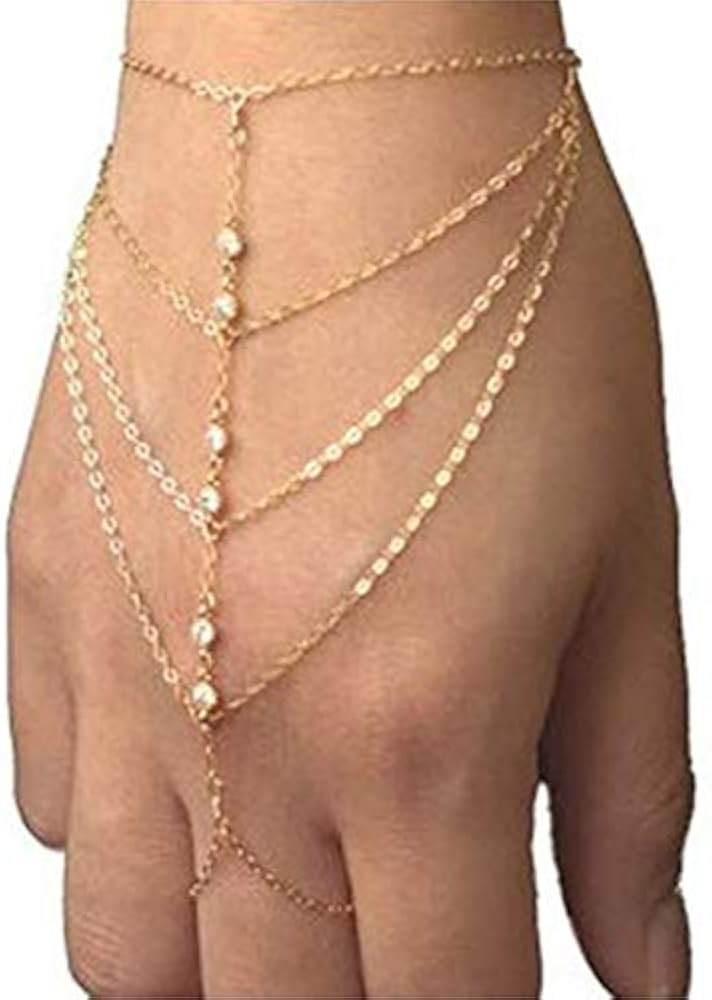 Pop Celebrity Chain Tassel Crystal Bracelet Slave Finger Ring Hand Harness | Amazon (US)